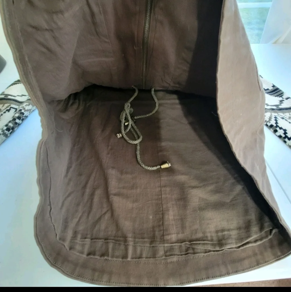 Skies Are Blue Women’s Utility Sweater Jacket Medium Brown Hooded Zip-Up Pockets